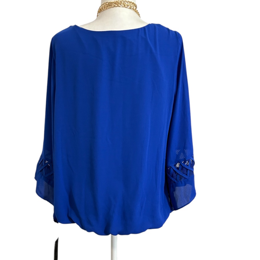 Ab Studio Women’s Scoop Neck Blouse Bell Sleeves Wovens Cobalt Blue Large New — image 2 of 8